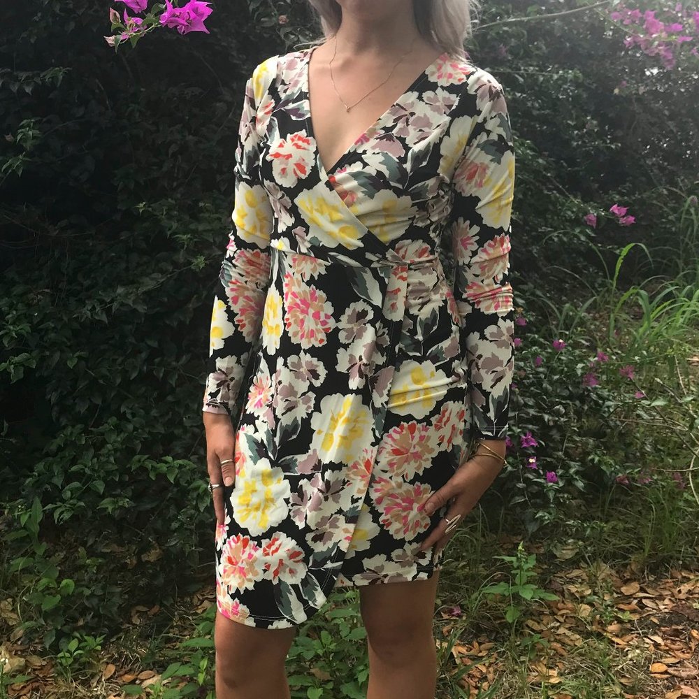 French Connection Stretch Floral Wrap Dress